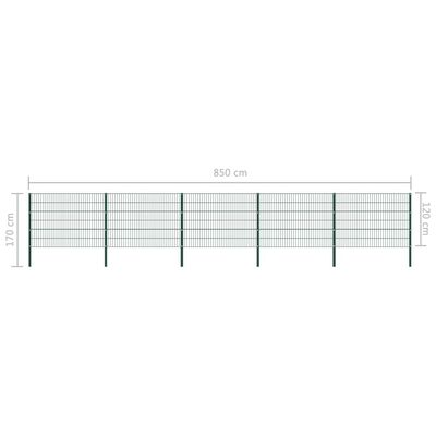 vidaXL Stängselpanel med stolpar järn 8,5x1,2 m grön
