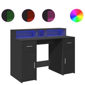 vidaXL Skrivbord med LED svart 120x55x91 cm konstruerat tr&auml;