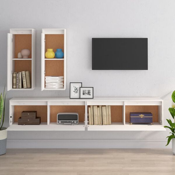 vidaXL Tv-bänk 4 st vit massiv furu