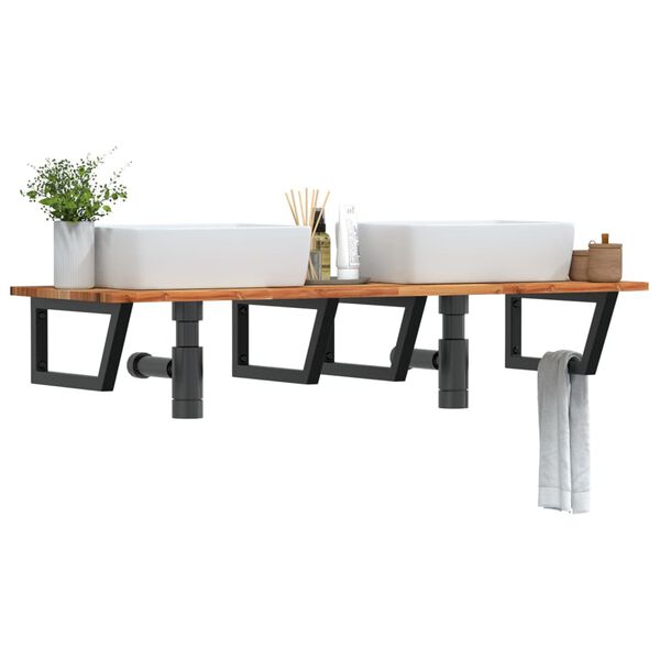 vidaXL V&auml;ggmonterad handfatshylla st&aring;l och massivt akaciatr&auml;