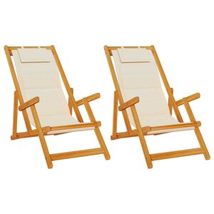 vidaXL Strandstol med kudde 2 pcs Brun Massivt Akaciatr&auml;