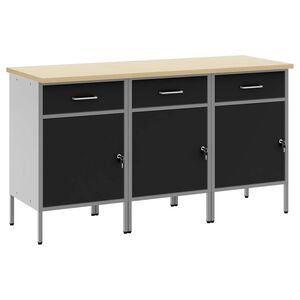 vidaXL Arbetskabinett med l&aring;da 3 st Svart och Gr&aring; 150 x 55 x 85 cm