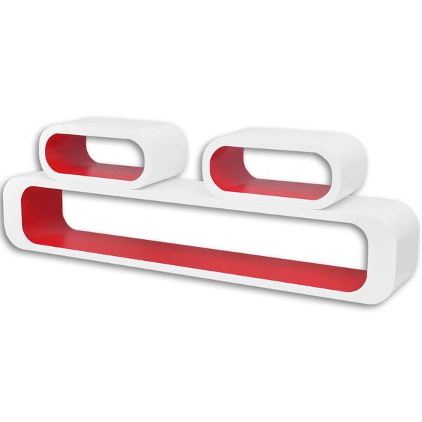 vidaXL V&auml;gghyllor i MDF 3 st rundad kubform vit/r&ouml;d