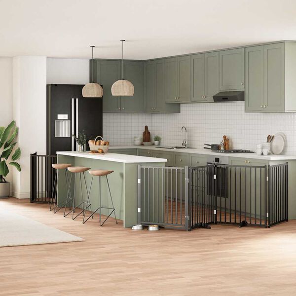 vidaXL Hundgrind med d&ouml;rr vikbar 10 paneler svart 800 cm poppel