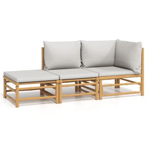 vidaXL Loungegrupp f&ouml;r tr&auml;dg&aring;rden 3 delar ljusgr&aring;a dynor bambu