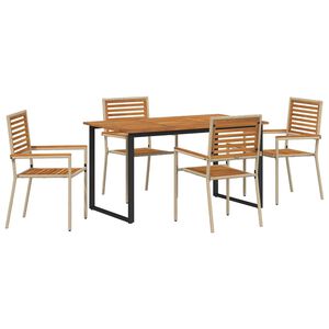 vidaXL Tr&auml;dg&aring;rdsm&ouml;belset 5 pcs Beige Massivt Akaciatr&auml;