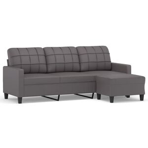 vidaXL 3-sitssoffa med fotpall gr&aring; 180 cm konstl&auml;der