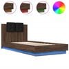 vidaXL Sängram med huvudgavel och LEDs brun ek 90x200 cm