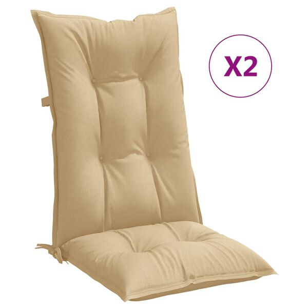 vidaXL Stolsdynor h&ouml;gt ryggst&ouml;d 2 st melerad beige 120x50x7 cm tyg