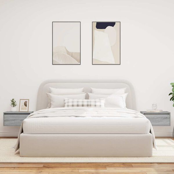 vidaXL Väggmonterade sängbord med LED-lampor 2 st grå sonoma