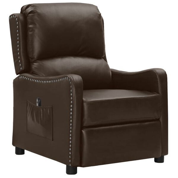 vidaXL Elektrisk reclinerf&aring;t&ouml;lj brun glansig konstl&auml;der