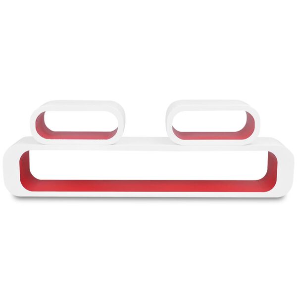 vidaXL V&auml;gghyllor i MDF 3 st rundad kubform vit/r&ouml;d