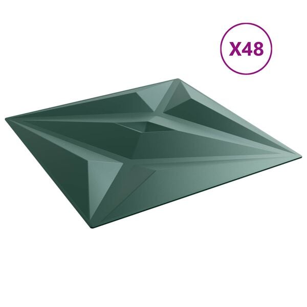 vidaXL V&auml;ggpaneler Stj&auml;rna 48 pcs Star Gr&ouml;n 50 x 50 cm XPS Skum