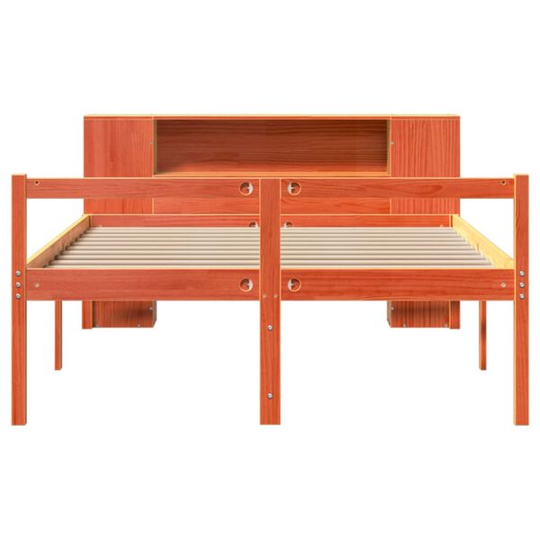 vidaXL S&auml;ng med bokhylla utan madrass vaxbrun 150x200 cm massiv tr&auml;