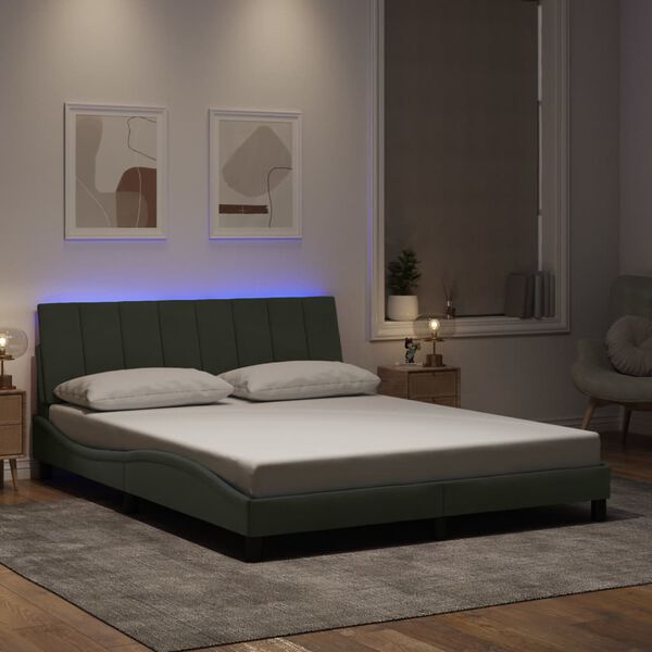 vidaXL Bed Frame with LED without Mattress "Hanko" Light Grey 160x200 cm Velvet