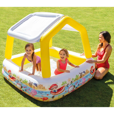 Intex Uppblåsbar pool med solskydd 157x157x122 cm