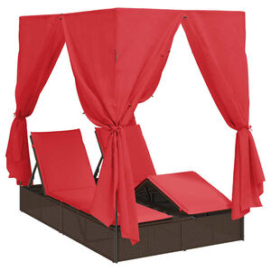 vidaXL Dubbel solstol med gardiner R&ouml;d 205 x 129 x 200 cm konstrotting