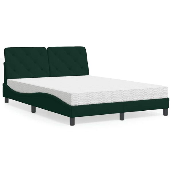 vidaXL Bed with Mattress Dark Green 140x190 cm Velvet