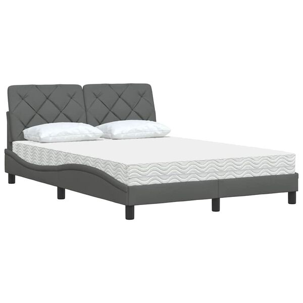 vidaXL Bed with Mattress Dark Grey 140x190 cm Fabric