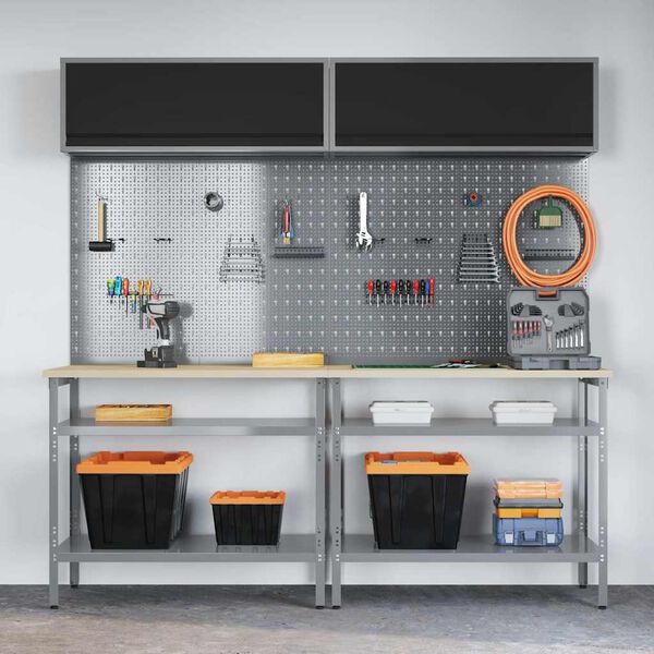 vidaXL Arbetsb&auml;nkset med hylla med lagring Justerbar Gr&aring; St&aring;l