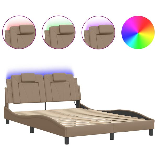 vidaXL Bed Frame "Viana" with LED without Mattress Cappuccino 140x190 cm