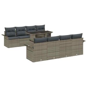 vidaXL Tr&auml;dg&aring;rdsoffset med kudde med lagring 9 pcs Gr&aring; Poly Rattan