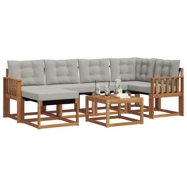 vidaXL Utomhussoffset med kudde 7 pcs Naturlig och Ljus Gr&aring;