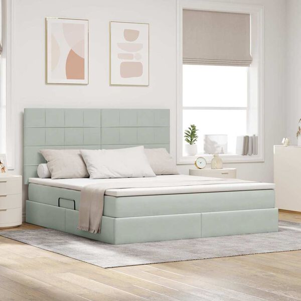 vidaXL F&ouml;rvaringss&auml;ng med madrass Ljusgr&aring; 160 x 200 cm Sammet