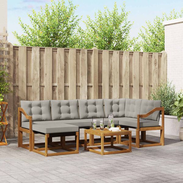 vidaXL Utomhussoffset med kudde 7 pcs Naturlig och Ljus Gr&aring;