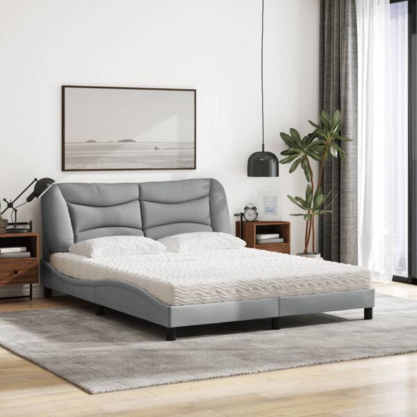 vidaXL Bed with Mattress "Hvar" Light Grey 160x200 cm Fabric