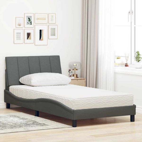 vidaXL Bed with Mattress "Hanko" Dark Grey 100x200 cm Fabric