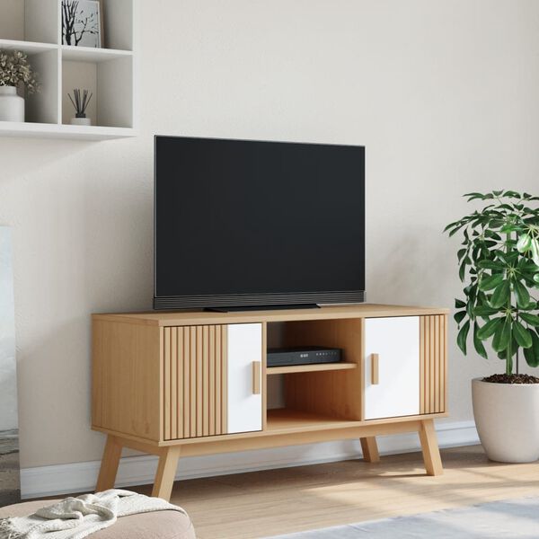 vidaXL Tv-b&auml;nk OLDEN vit och brun 114x43x57 cm massiv furu