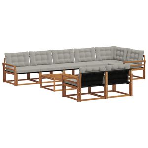 vidaXL Utomhussoffset med kudde 9 pcs Naturlig och Ljus Gr&aring;