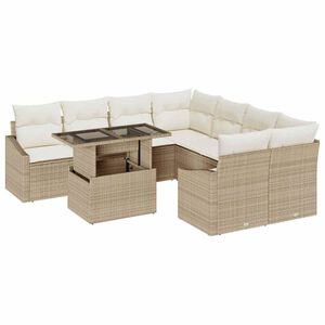 vidaXL Tr&auml;dg&aring;rdsoffset med lagring 9 pcs Beige Poly rattan