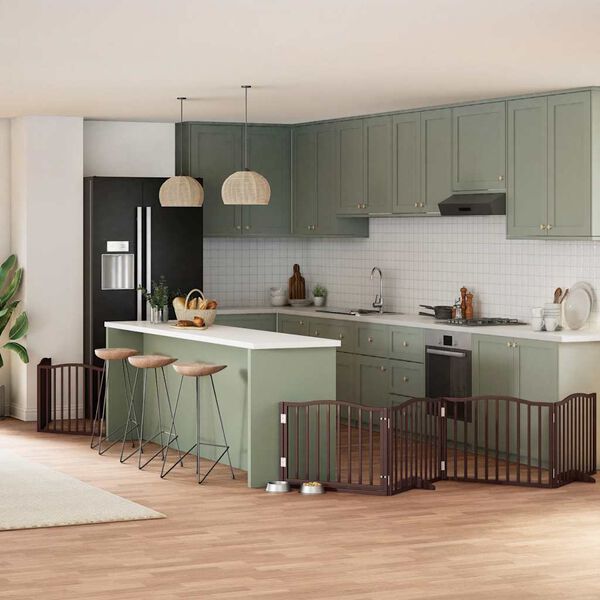 vidaXL Hundgrind med d&ouml;rr vikbar 8 paneler brun 640 cm poppel