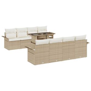vidaXL Tr&auml;dg&aring;rdsoffset med kudde med lagring 9 pcs Beige Poly Rattan