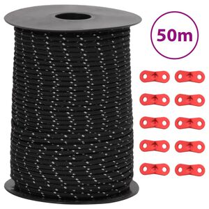 vidaXL T&auml;ltlina med reflekterande remsor och f&auml;sten 50 m 3 mm