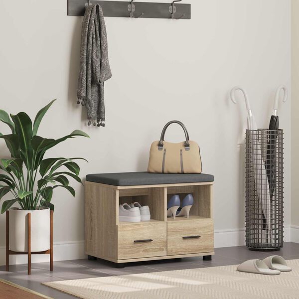 vidaXL Hallb&auml;nk Sonoma-ek 60 x 38 x 46 cm Sp&aring;nskiva och kl&auml;dfabric