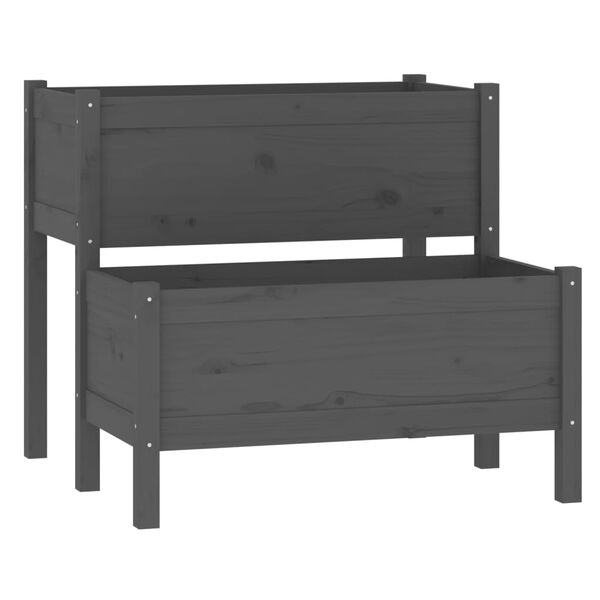 vidaXL Odlingslåda grå 84,5x84x75 cm massiv furu