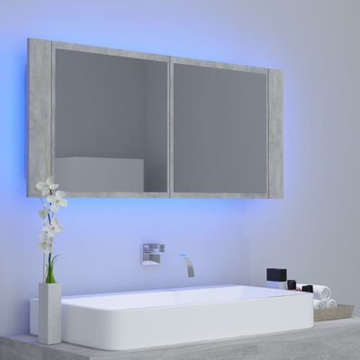 vidaXL Spegelskåp med LED betonggrå 100x12x45 cm akryl