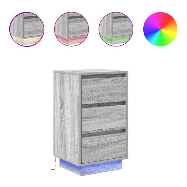 vidaXL S&auml;ngbord med LED-lampor gr&aring; sonoma 38x34x65 cm