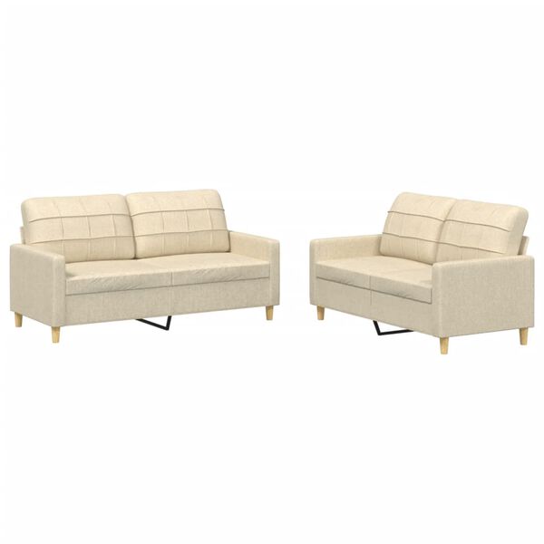 vidaXL Soffgrupp med dynor 2 delar Gr&auml;ddvit tyg