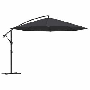 vidaXL Frih&auml;ngande tr&auml;dg&aring;rdsparasoll med st&aring;lst&aring;ng 350 cm svart