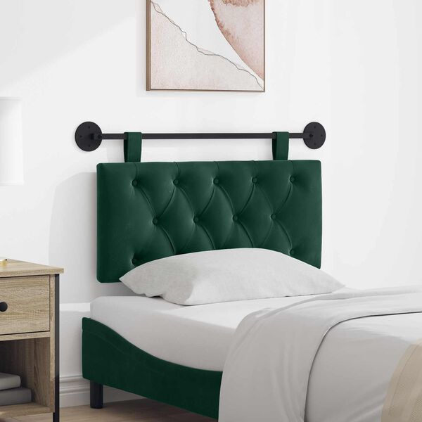 vidaXL H&auml;ngande Huvudgavel V&auml;ggmonterad M&ouml;rkgr&ouml;n 90 x 55 x 7 cm Sammet