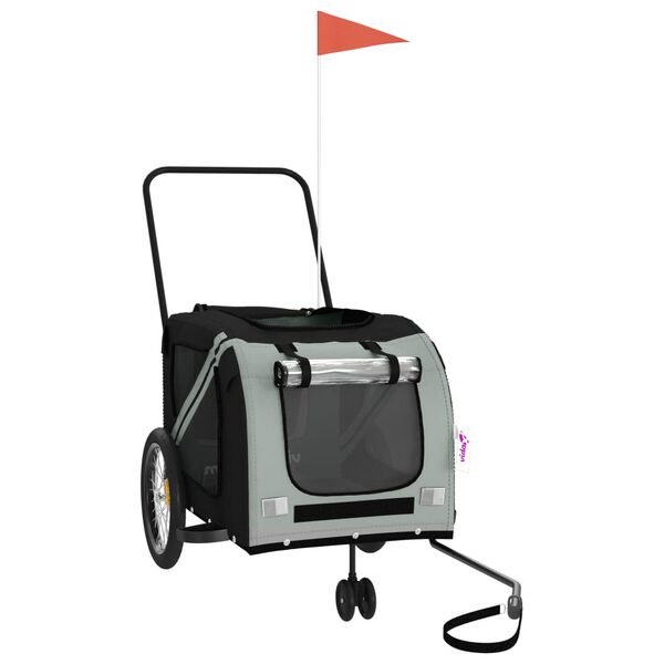 vidaXL Cykelvagn för djur grå och svart oxfordtyg och järn