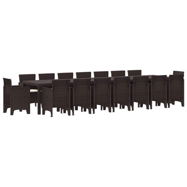 vidaXL Tr&auml;dg&aring;rds matsalsset med Kuddar med kudde 17 pcs Brun PP