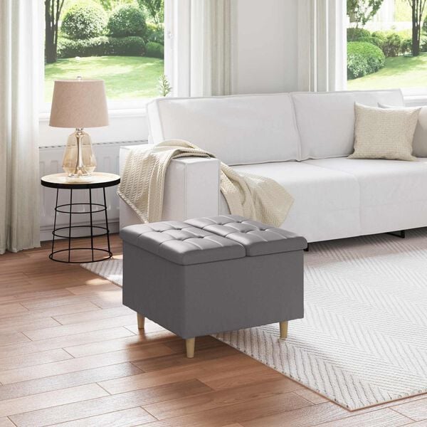 vidaXL Knappstool med kudde Gr&aring; 60 x 60 x 45 cm Konstl&auml;der