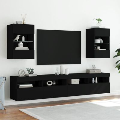 vidaXL Väggmonterad tv-bänk LED 2 st svart 40x30x60,5 cm
