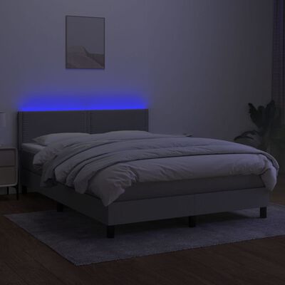 vidaXL Ramsäng med madrass & LED ljusgrå 140x200 cm tyg