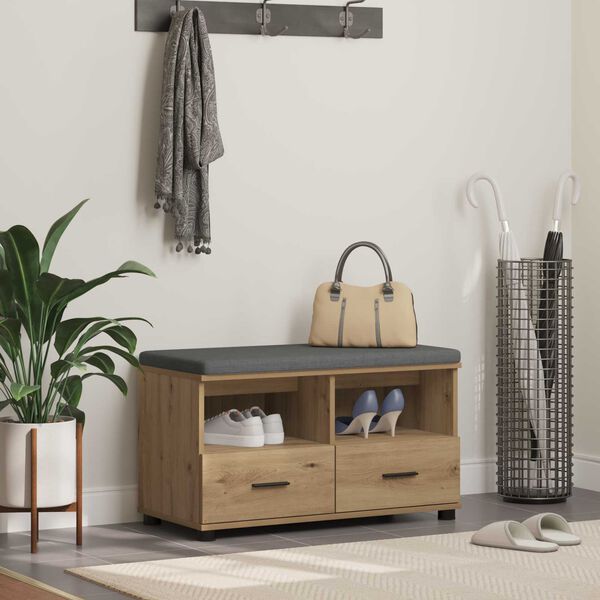 vidaXL Hallb&auml;nk Artisan Ek 80 x 38 x 46 cm Sp&aring;nskiva och kl&auml;dfabric